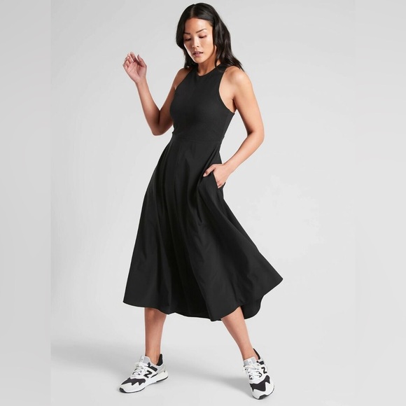 Athleta Dresses & Skirts - ATHLETA Winona Midi Dress Sz Medium TALL Black Cut Out Fit & Flare Athleisure